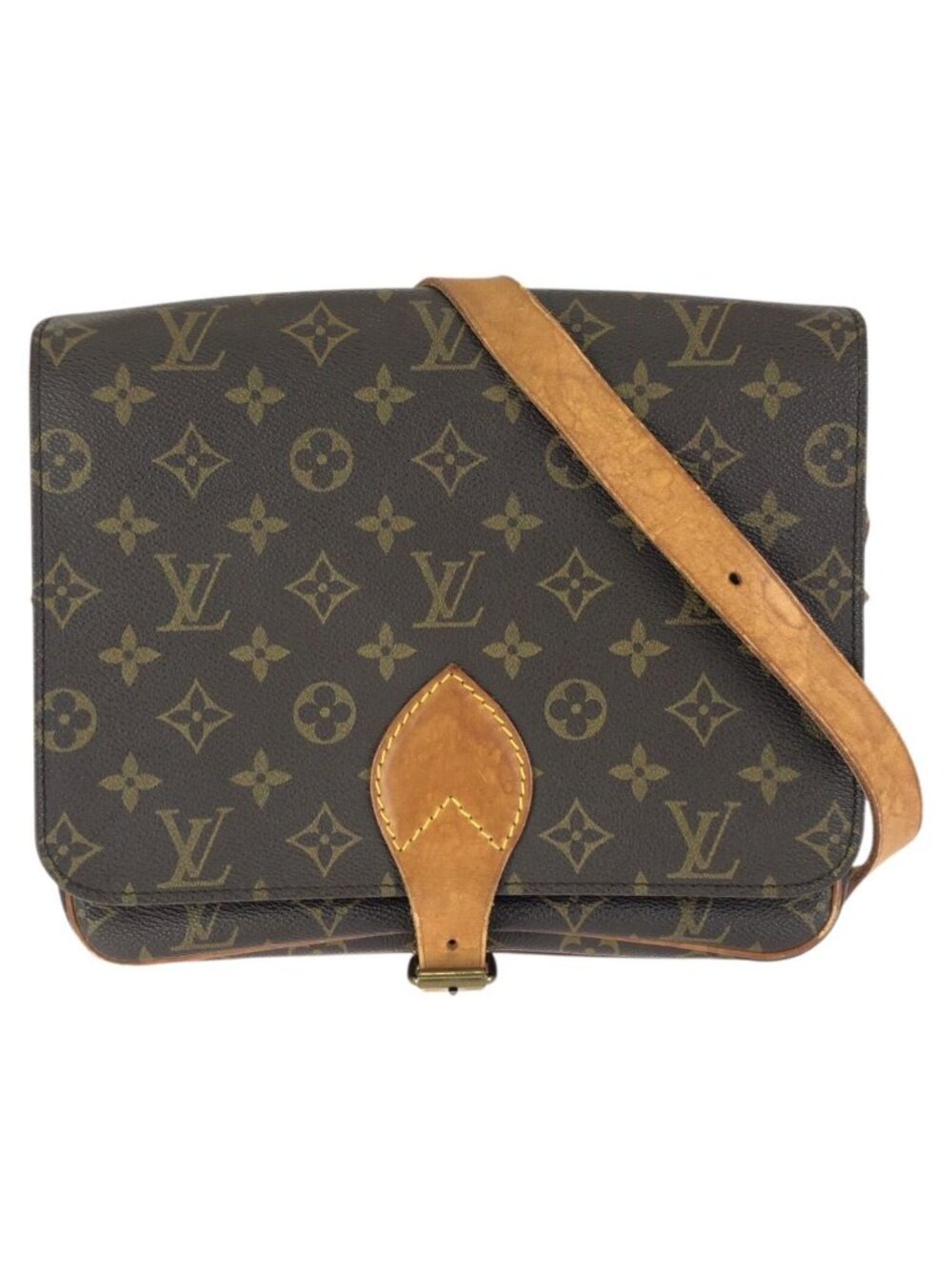 Louis Vuitton Monogram Cartouchiere GM Brown Gold Leather Shoulder Bag